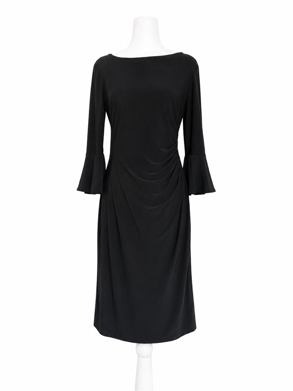 Lauren Ralph Lauren‎ Black Ruched Bell Sleeve Sheath Midi Cocktail Dress Size 8